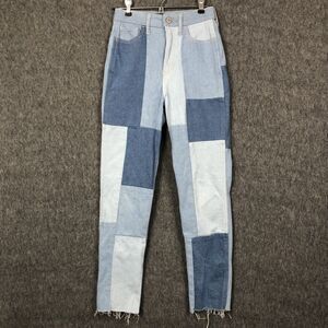 Hollister Patchwork Jeans Womens 00 Raw VTG Y2K High-Rise Retro Stretch Blue